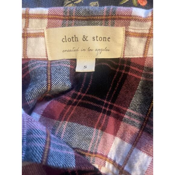 Anthropologie Cloth & Stone Plaid Button Down Flannel Shirt Raw Fringe Hem Small - Picture 9 of 9